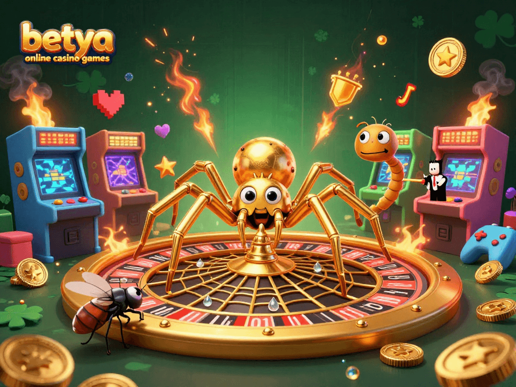Engage with exciting betya online casino games amidst a vibrant 3D casino illustration.