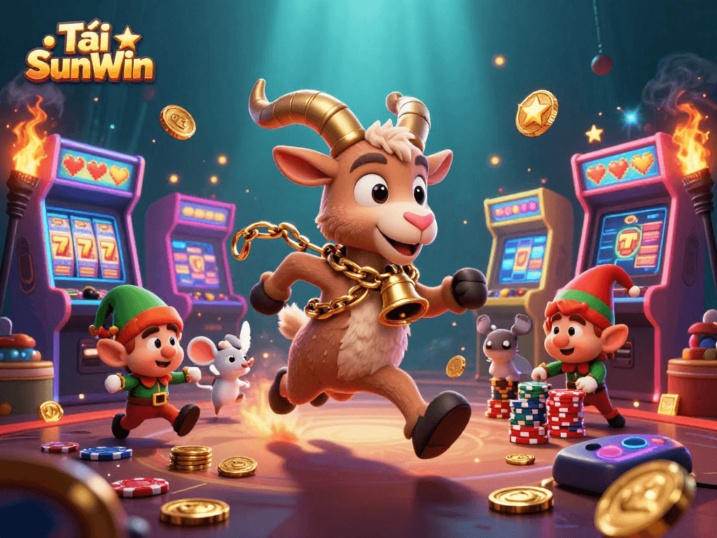 Experience thrilling gameplay at Tải SunWin with vibrant arcade elements and lively characters in a casino setting.