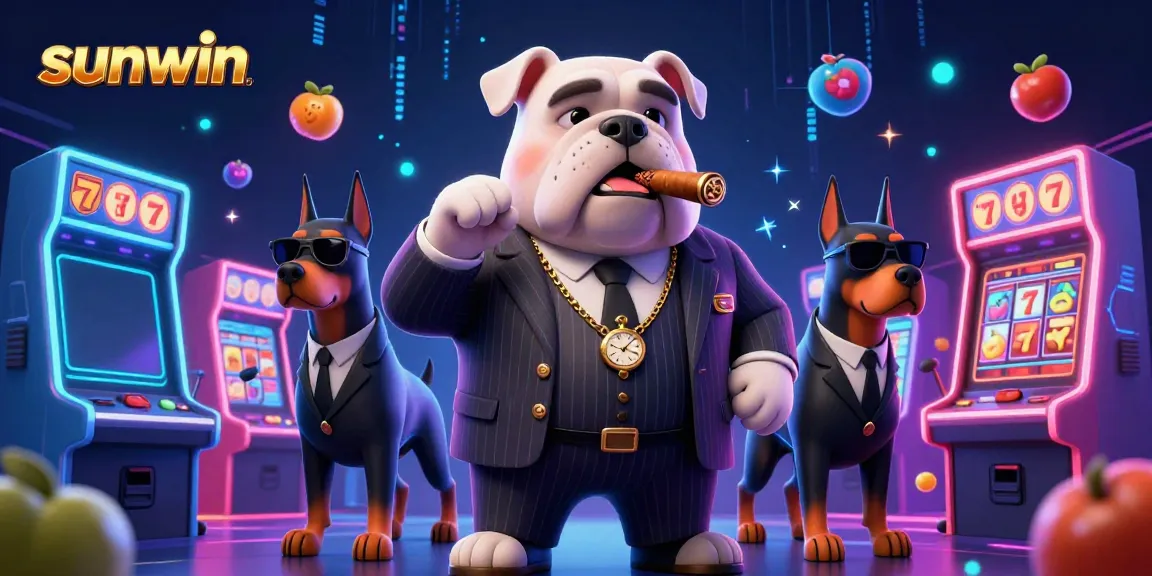 Engage with sunwin's exciting world of casino gaming featuring a mobster bulldog and themed machines.