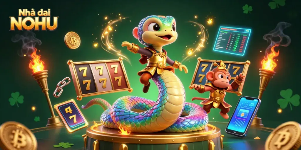 Play exciting games at Nhà cái NOHU, featuring vibrant characters and rich casino elements.
