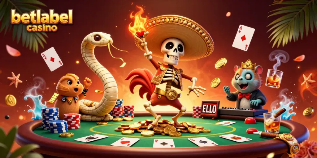 Engage with BetLabel Casino's vibrant gaming world, featuring dynamic characters and immersive casino elements.
