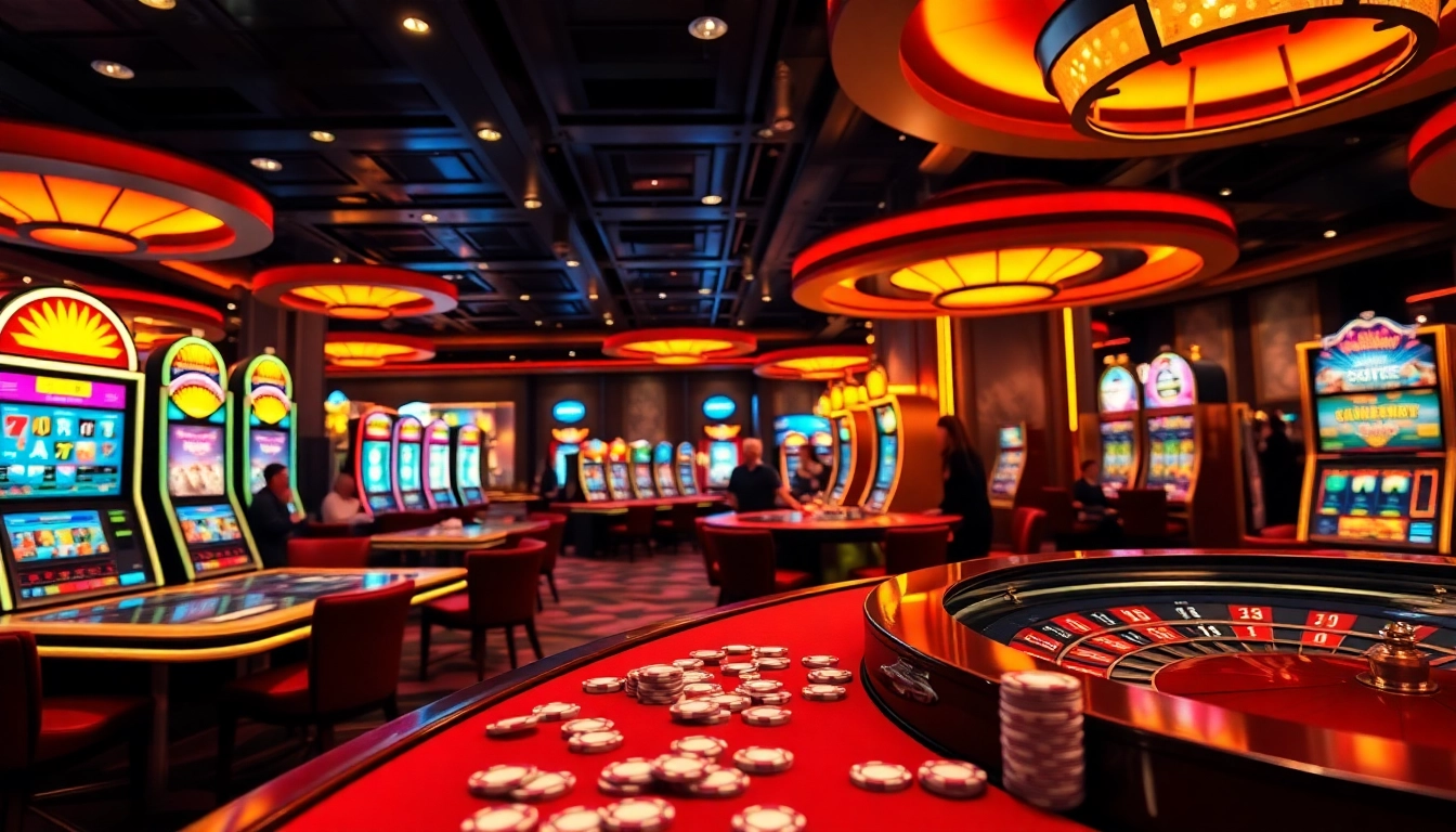 SV368 casino scene with modern gaming tables and vibrant slot machines