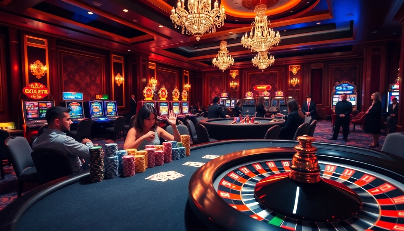 Players engaging in high-stakes poker at 23win's luxurious casino setting, showcasing excitement and strategy.