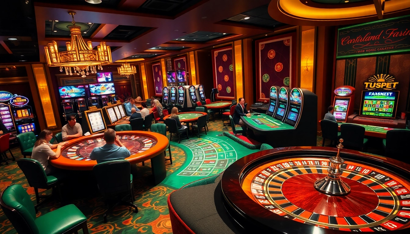 Excited players engaging in various casino games at 789f with vibrant tables and luxurious atmosphere.
