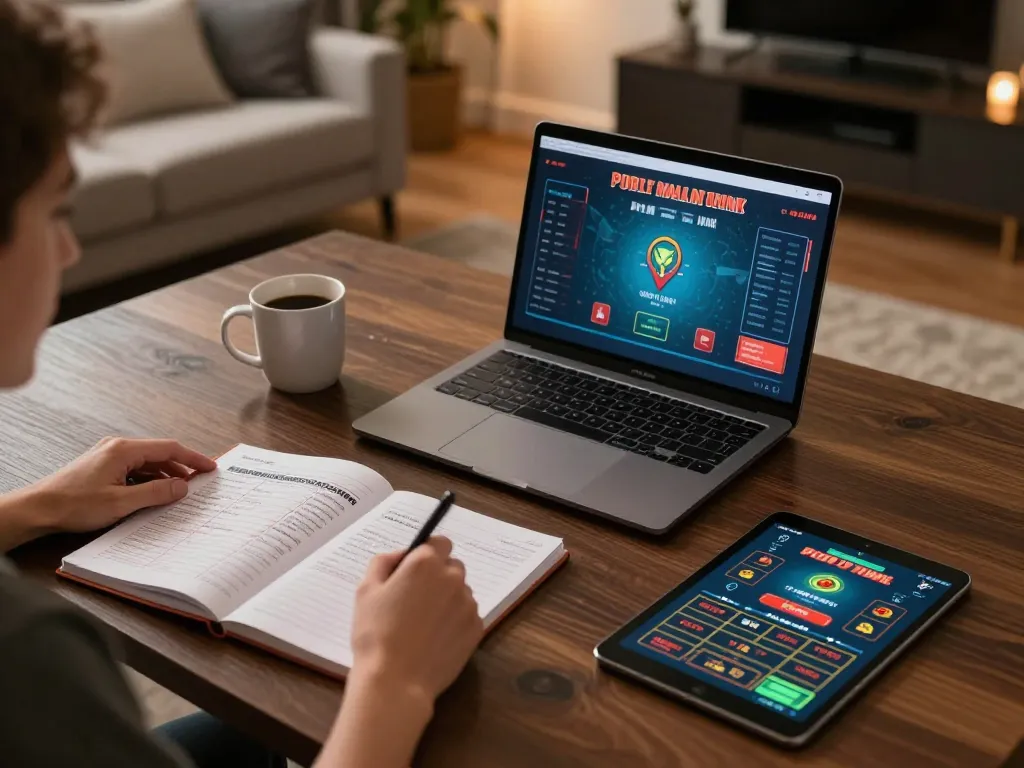 Player using ok8386.autos to engage in online live dealer game with notebook for bankroll management