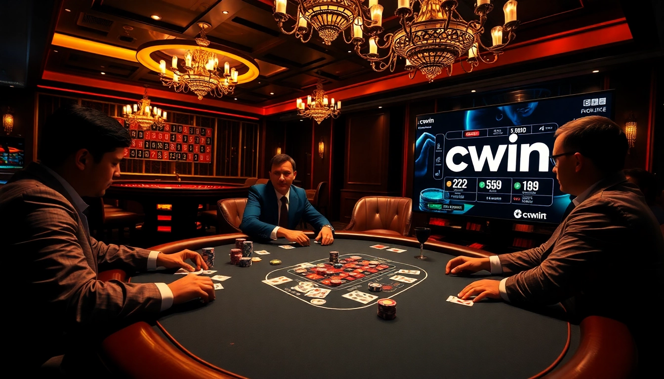Experience high-stakes poker action with cwin at a luxury casino setting.