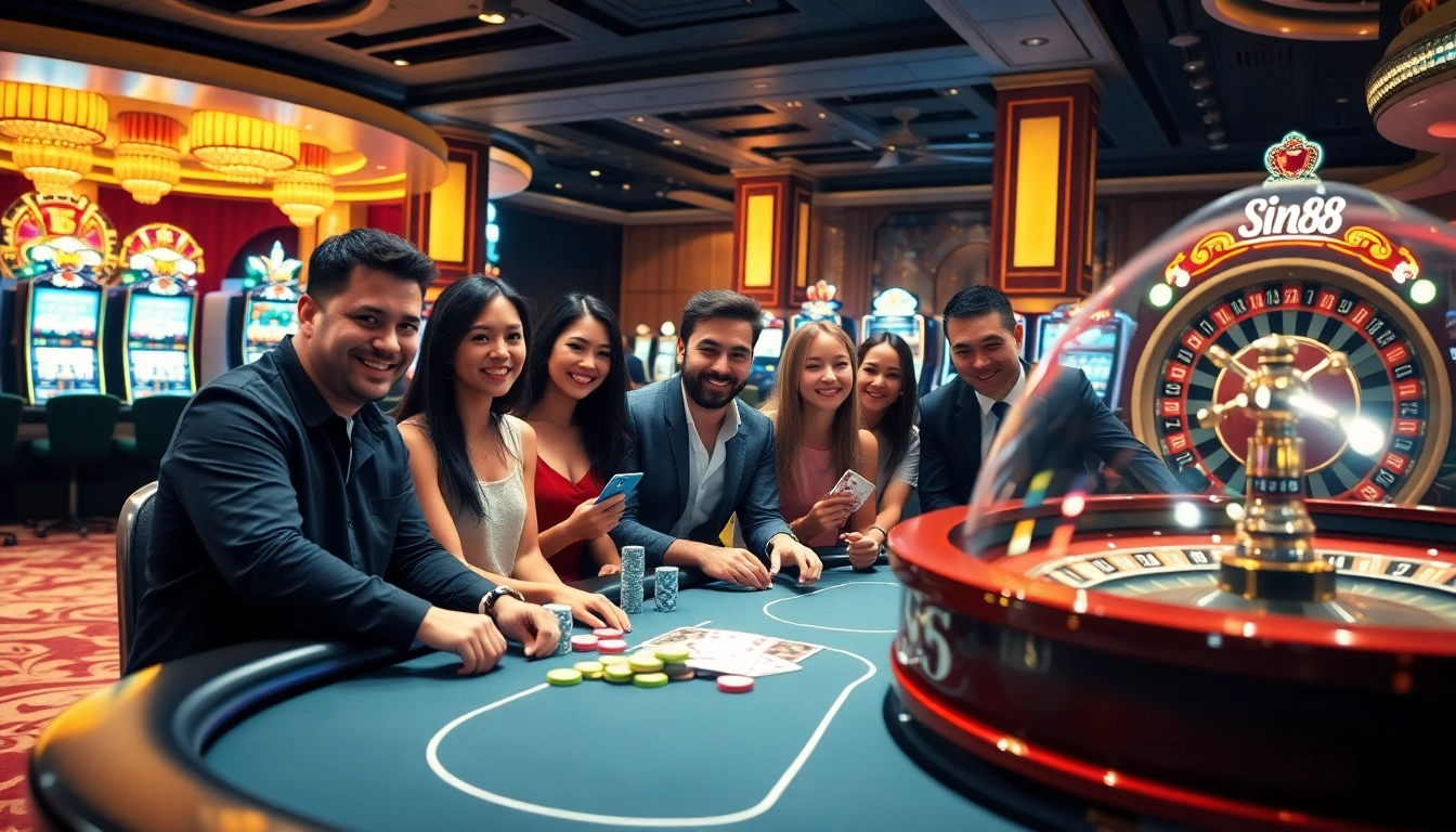 Experience the thrill of winning at Sin88 casino with vibrant gaming tables and eager players.