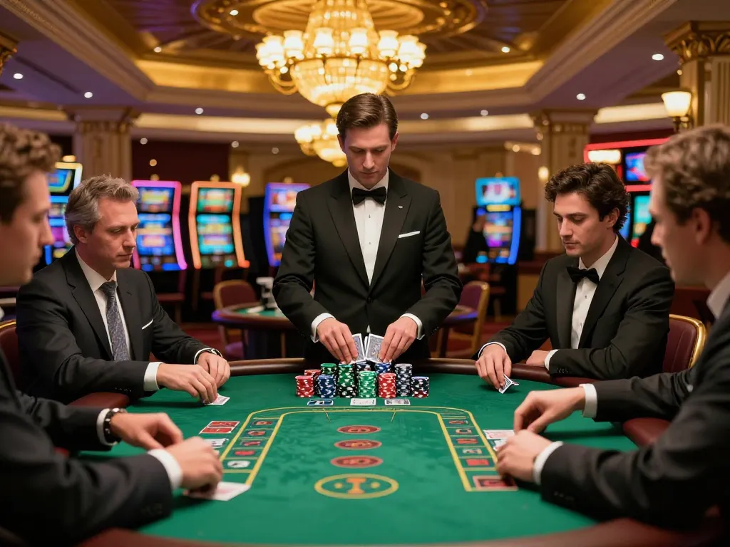ta88ai.com players engaged in a high-stakes blackjack game in a luxurious casino.