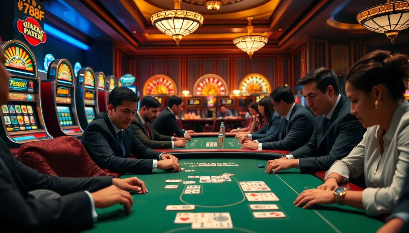 Engaging poker players in a luxurious casino at 789f, highlighting excitement and strategy.