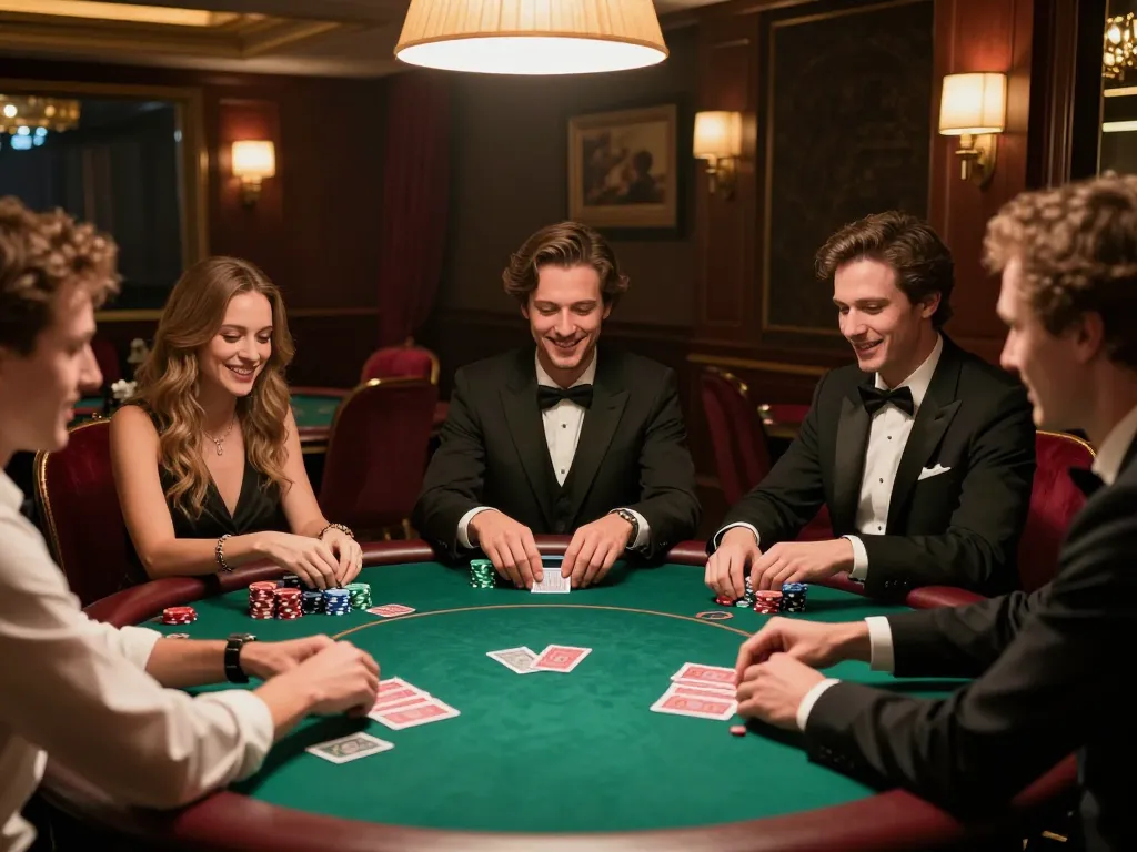 Playing poker enthusiastically at trang chủ LUCK8 casino, capturing the excitement of a lively game.