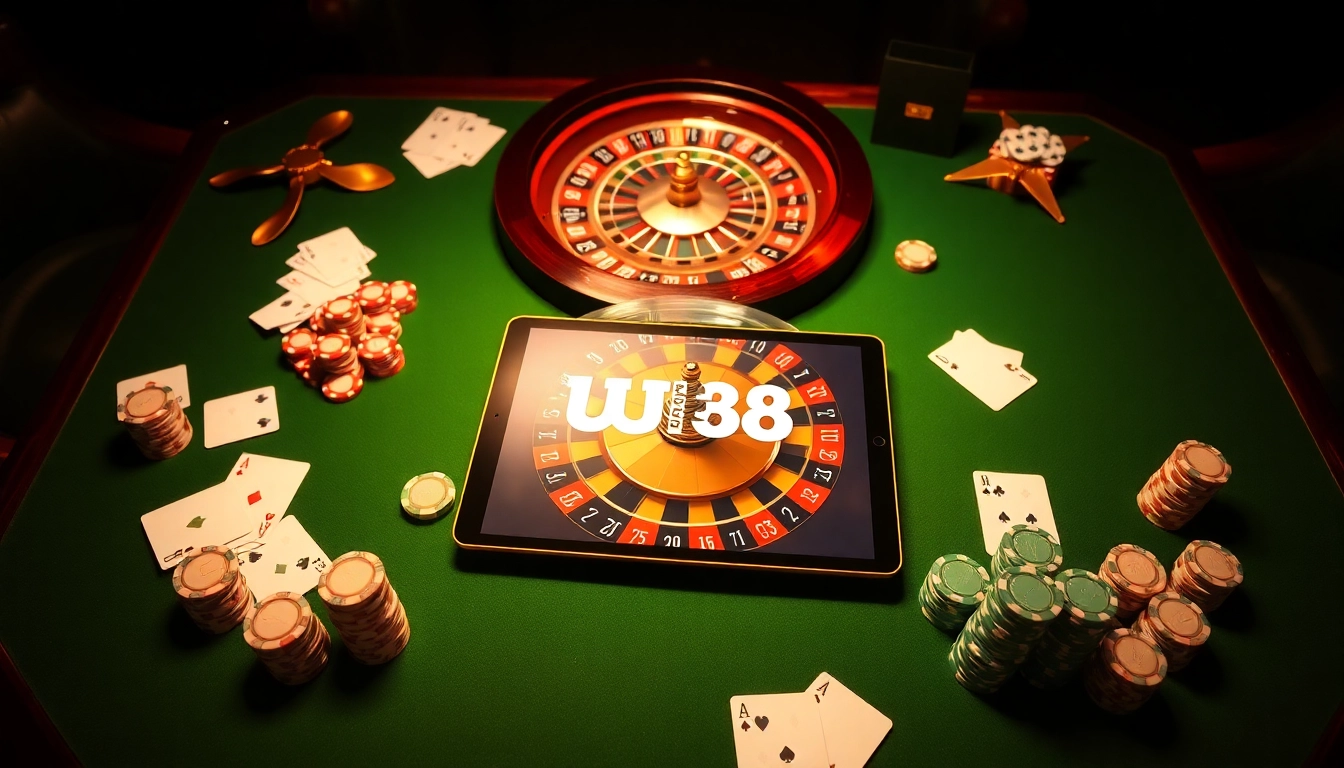 UU88 gaming table featuring poker chips and digital betting interface.
