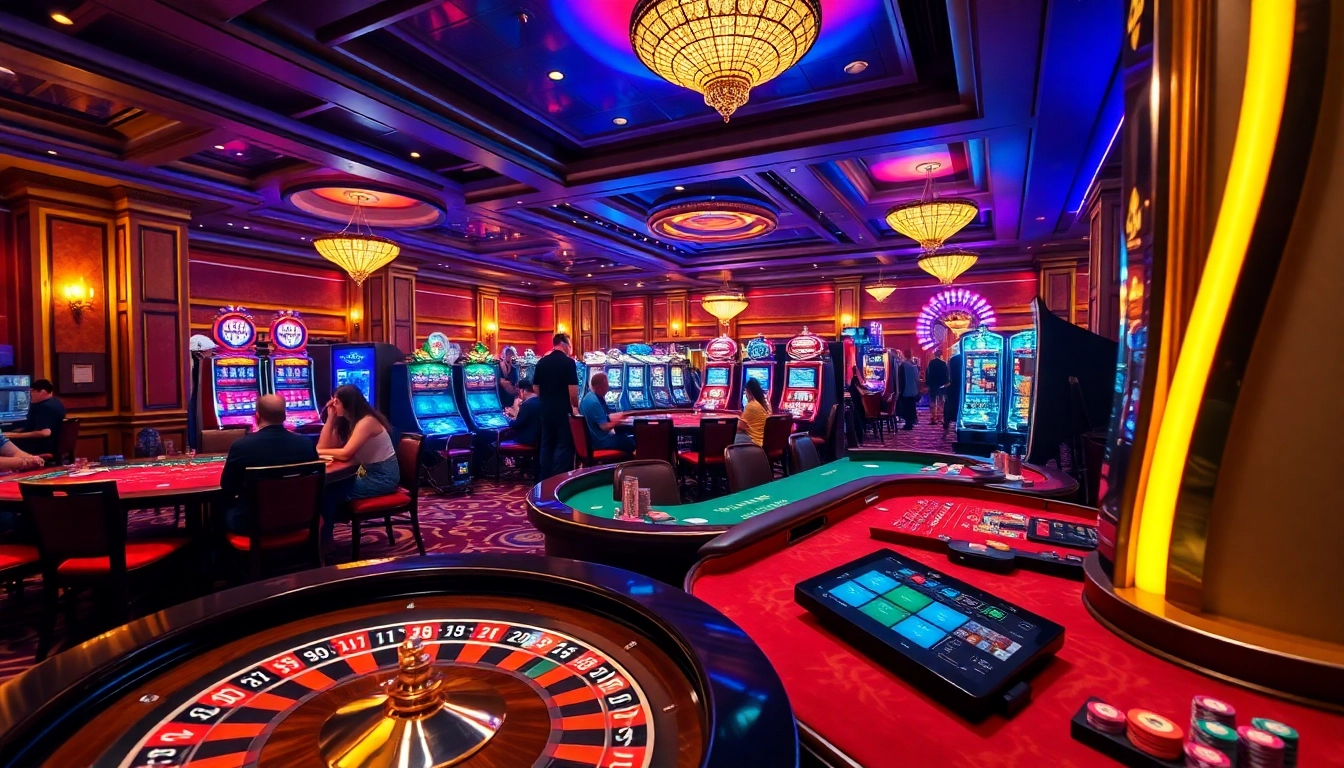 Engaging players at TIP88's vibrant casino scene with roulette and blackjack tables.