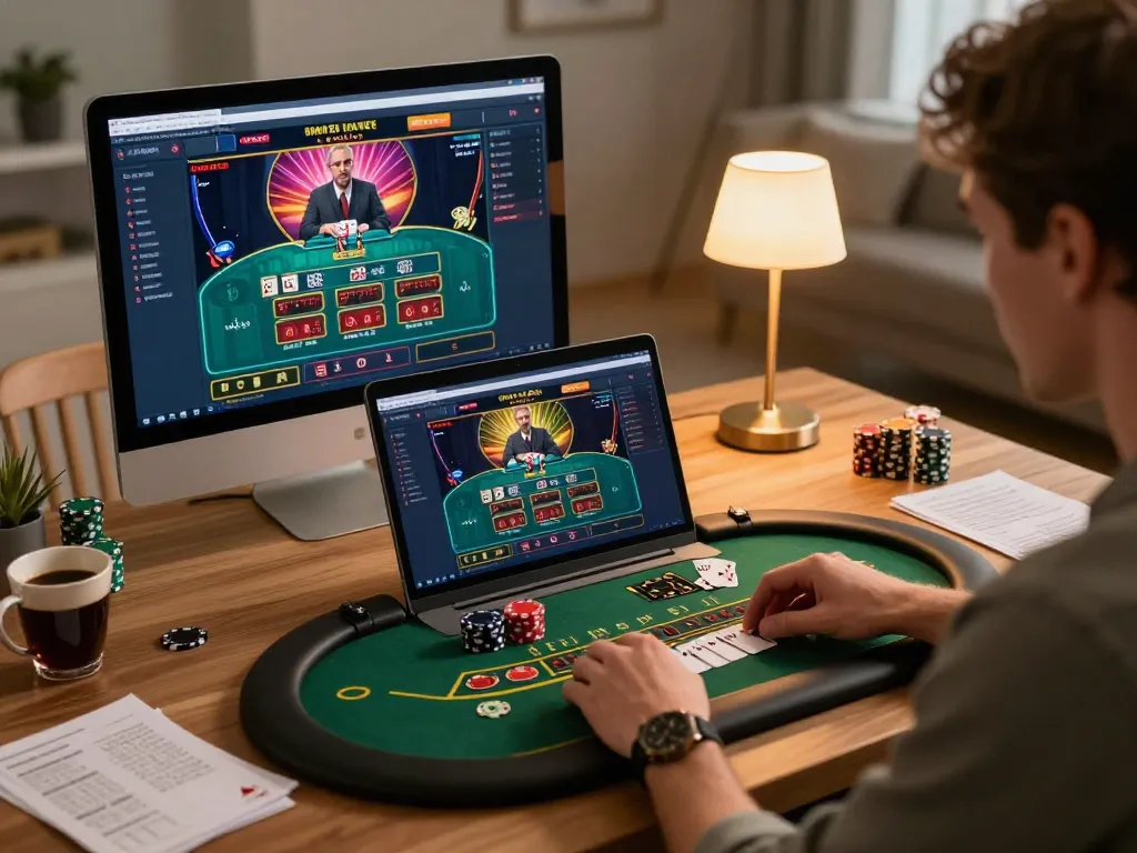Player enjoying live dealer blackjack on VIN88 while focusing on winning strategies in a cozy home setup