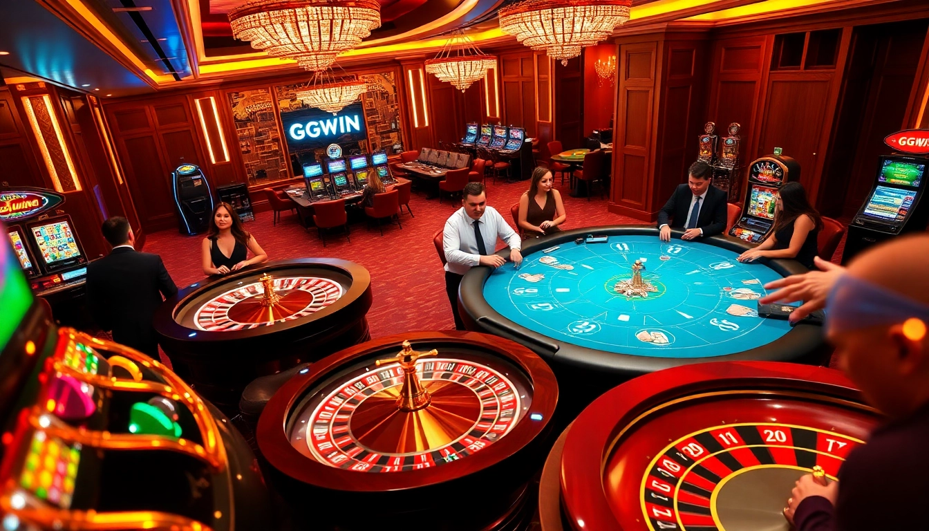 Experience thrilling gaming at GGWIN with vibrant slot machines and poker tables.