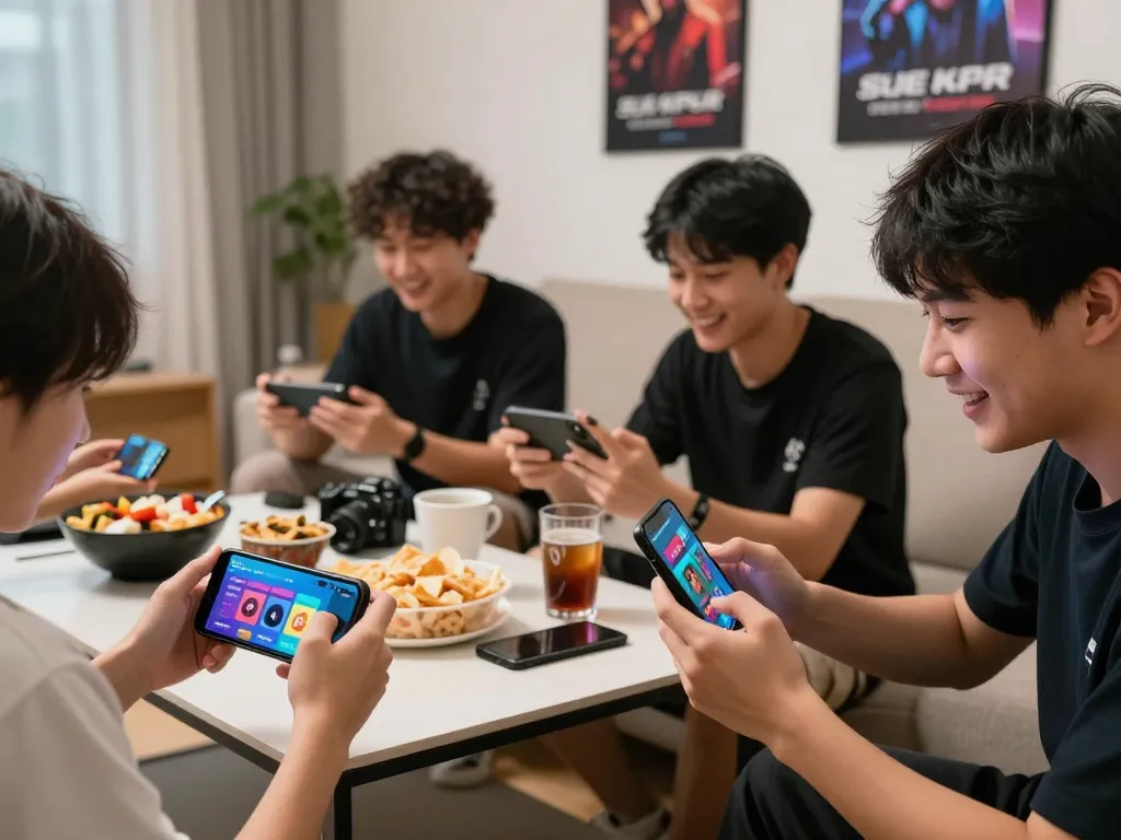 Players excitedly tải sun win app in a lively gaming room, showcasing a fun social atmosphere.