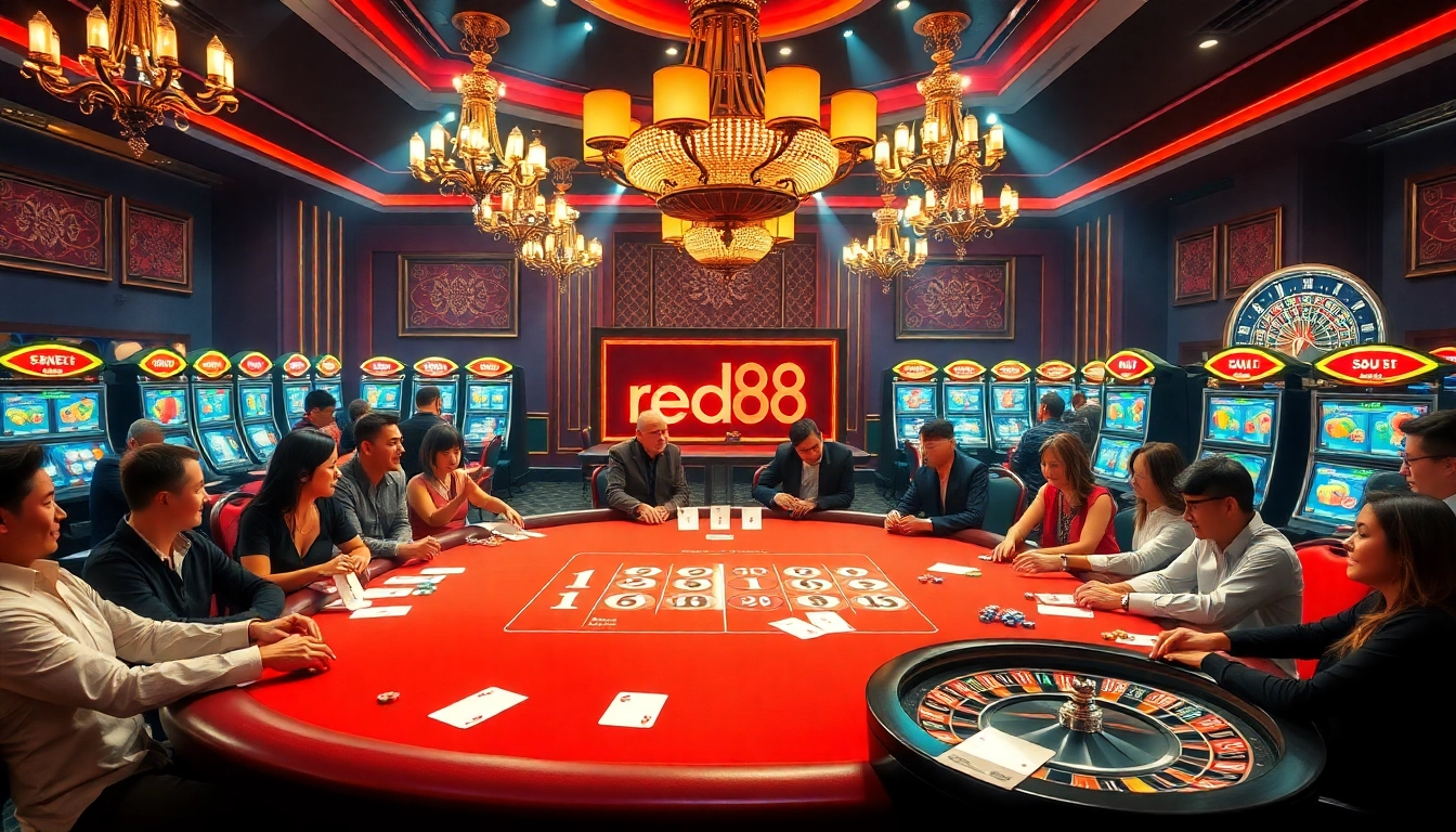 Experience the thrill of gambling with red88 at a luxurious poker table.