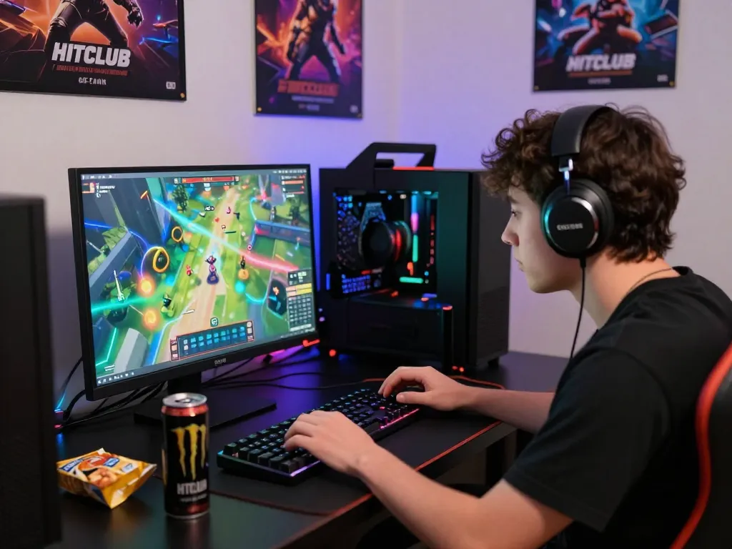 Engaged player experiencing hitclub online gaming platform with vibrant graphics.