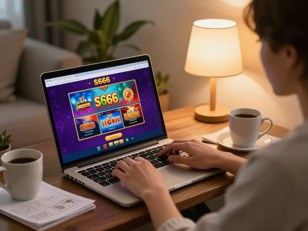 Engaged user playing online casino games on s666 in a cozy home setting