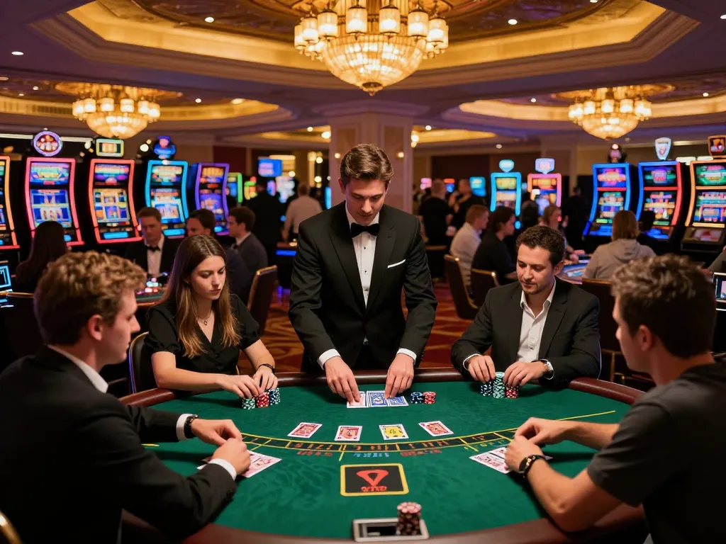 Players strategizing their bets at the GA88 blackjack table in a luxurious casino setting.