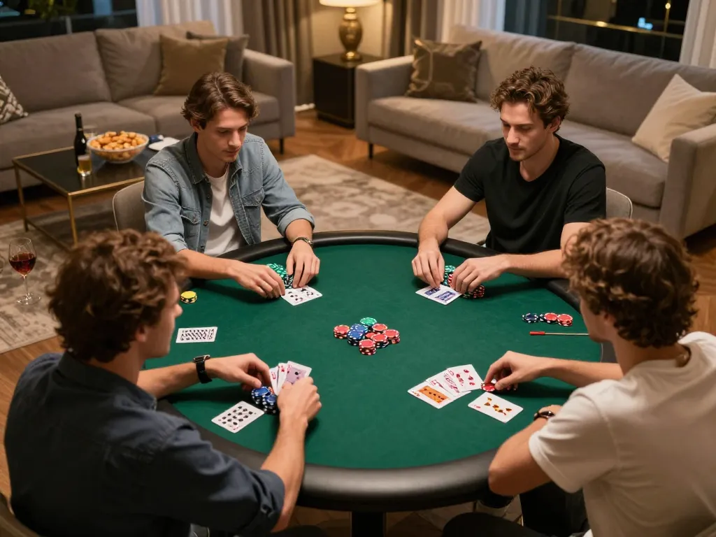 98win players enjoying a vibrant poker night with strategic betting and lively atmosphere.