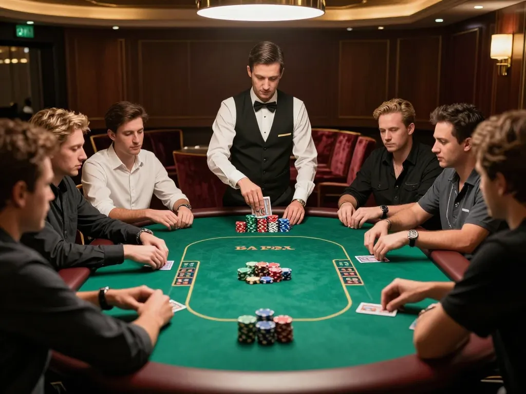 Experience high-stakes gameplay at FIVE88 poker table with engaged players and dramatic action.