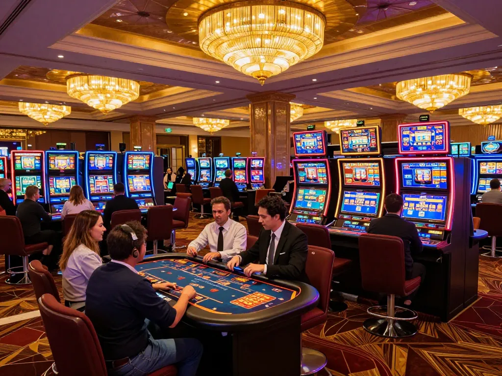 Sapporo-Dogscafe visitors enjoying thrilling slot gaming in a vibrant casino atmosphere
