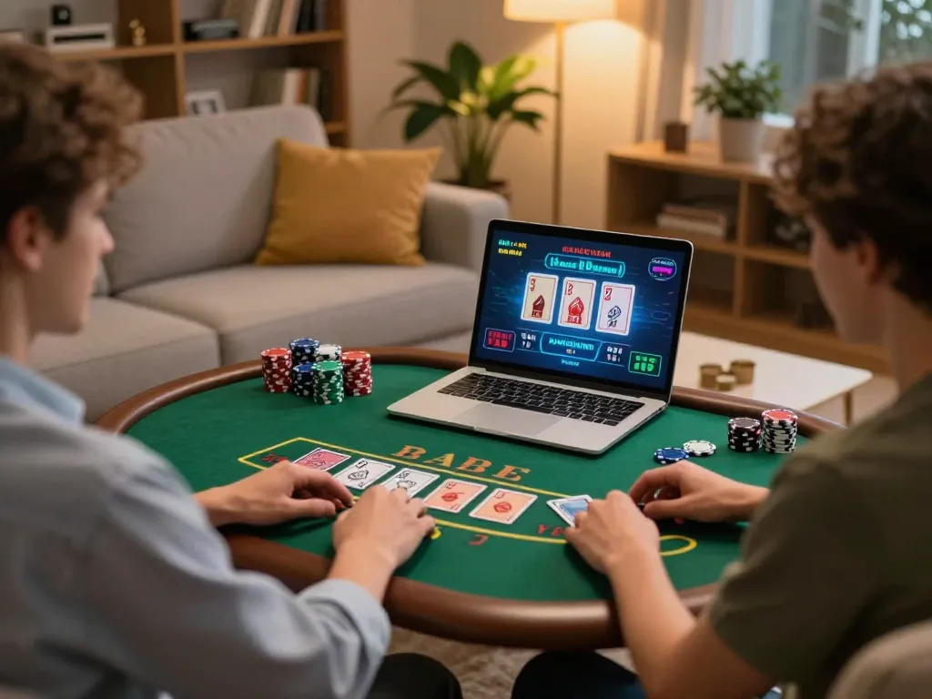 KP88 player engaging in live blackjack from home, showcasing online gambling experience.