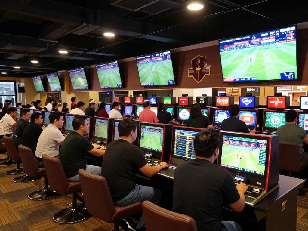 Kèo nhà cái strategies being analyzed in a vibrant sports betting venue.