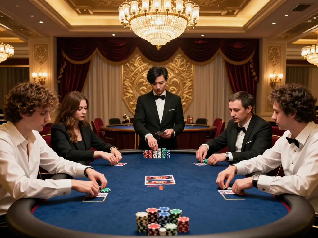 Engaged players at HITCLUB poker table showcasing dynamic strategies and colorful chips.