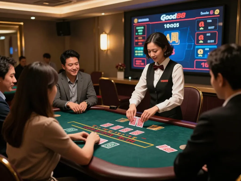Players enjoy live dealer blackjack at Good88, showcasing an engaging online gambling experience.
