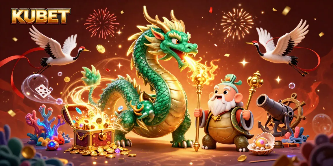 KUBET offers immersive gambling experiences with dynamic elements like a jade dragon and celebration confetti.