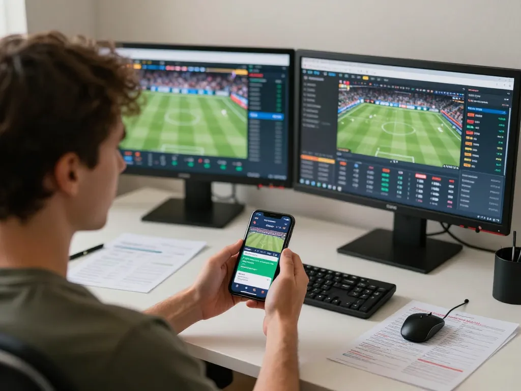 Engaging in sports betting at 88aa trang chủ with smartphone and live event displays.