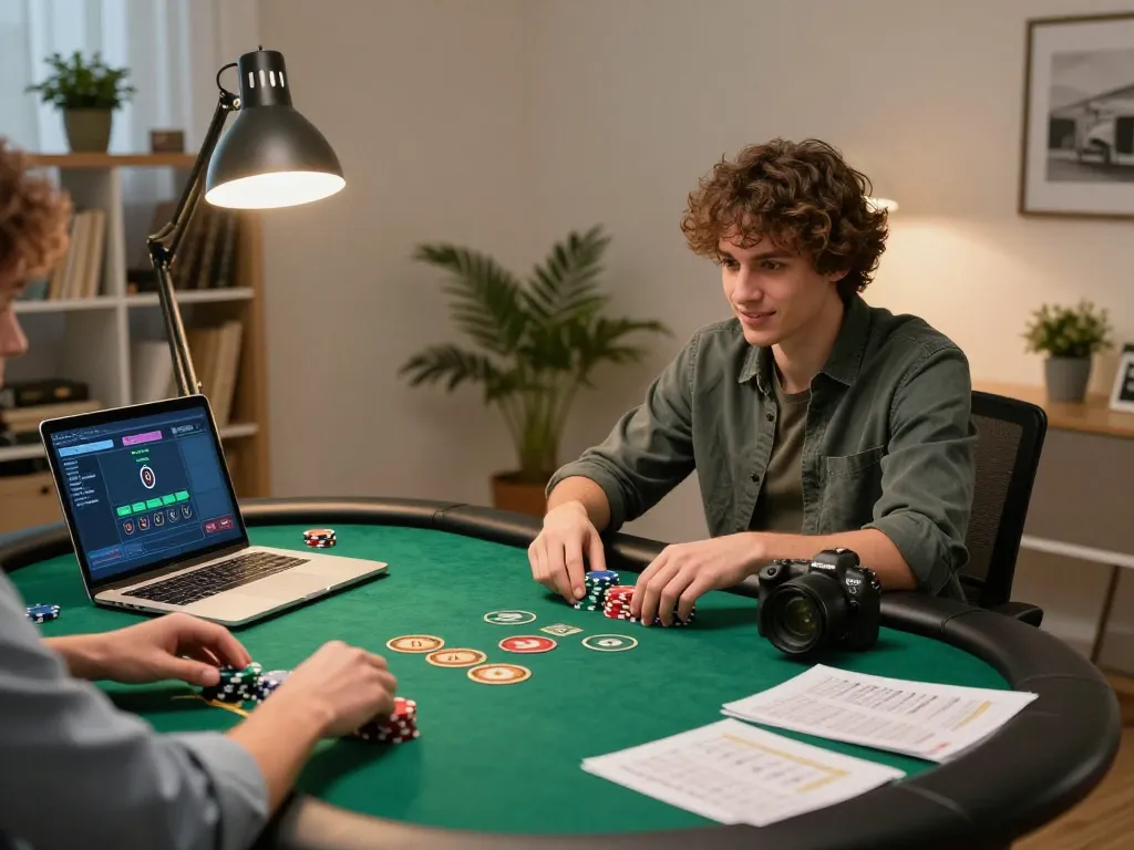 Person strategizing poker gameplay at home, enjoying 789Club online casino experience