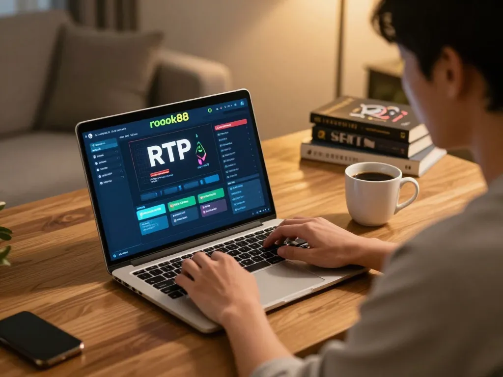 Player analyzes strategies on rokok88 rtp at home while enjoying a casual gaming session.