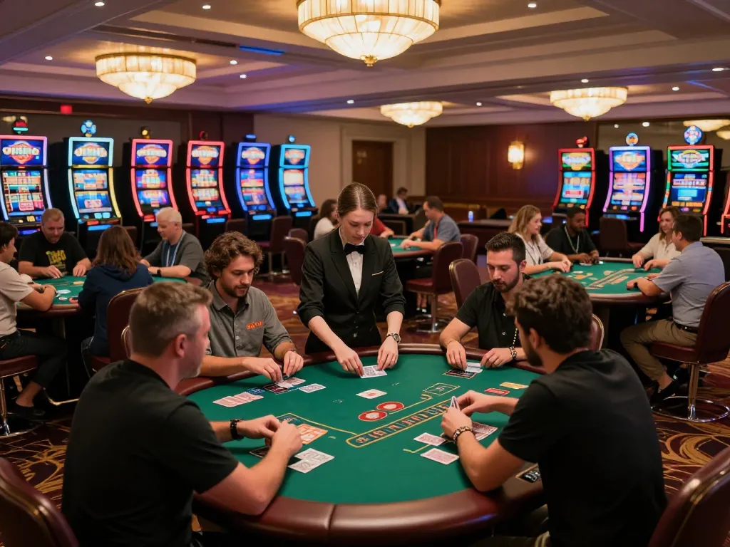 Players enjoying blackjack action at OPEN88 casino tables under warm ambient lighting