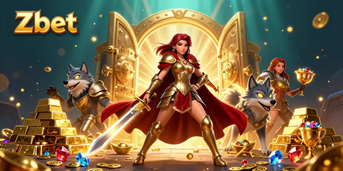 Engage with Zbet for thrilling gaming adventures featuring a warrior queen and armored wolf in a vibrant casino