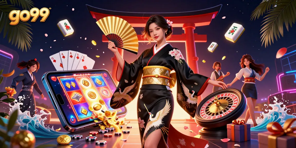 Engage in thrilling games at go99's vibrant casino scene with elegant characters and dynamic action.