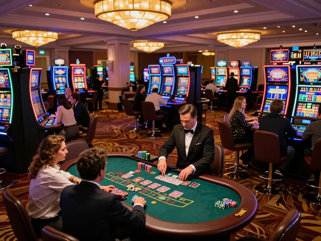 Engaged players enjoying a game of blackjack at nhà cái 88vv, vibrant casino atmosphere