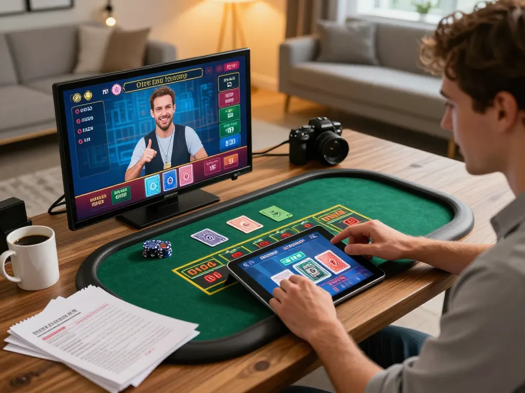 Engaging in online casino gameplay experience with impactxoft technology at home.