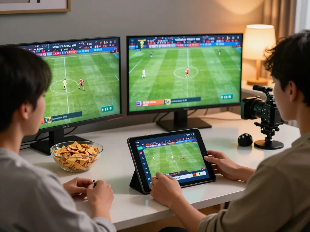 Xoilac streaming football online from a comfortable home setup, engaging with live matches.