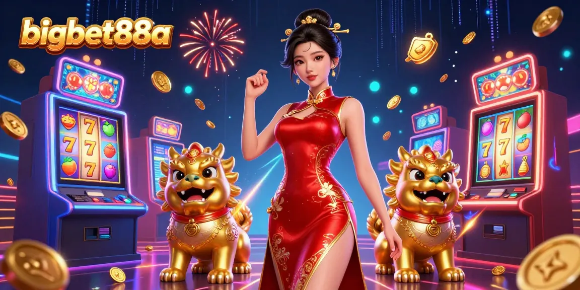 Engage with the vibrant bigbet88a casino slots scene featuring a glamorous Asian woman and exciting game symbols.