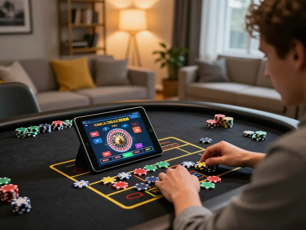 Player strategizing at an online casino game on 13win's platform, highlighting a tablet game interface.