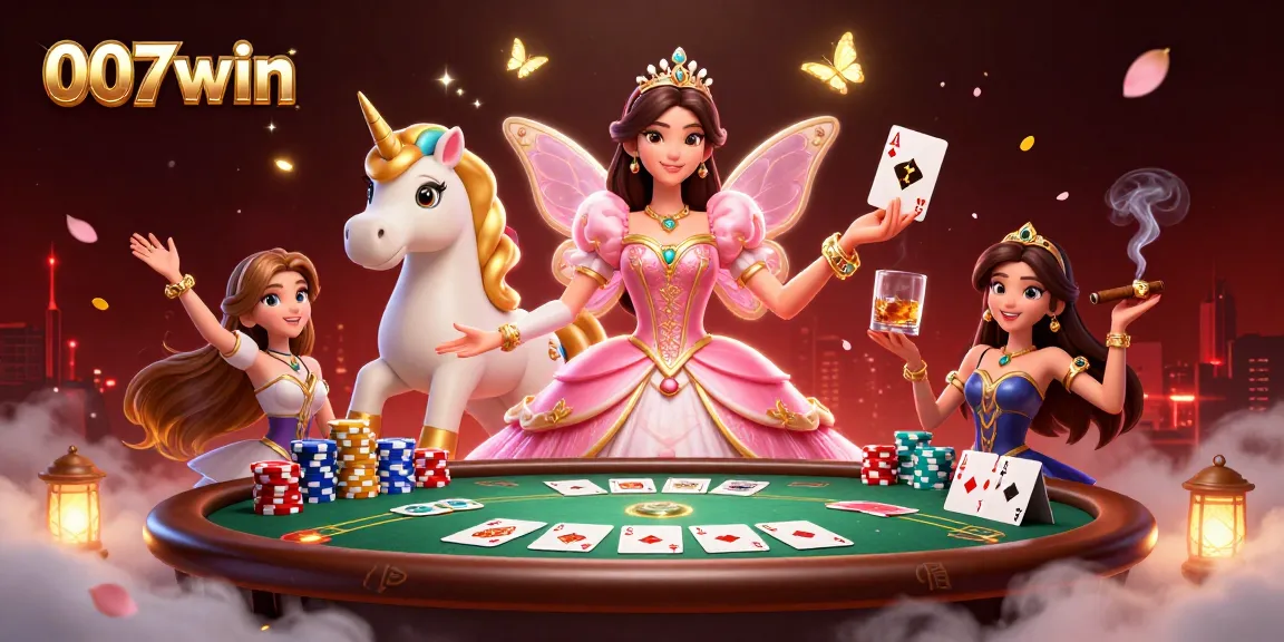 Engage in thrilling gaming at 007win with a glamorous scene depicting a fairy-tale styled poker table.