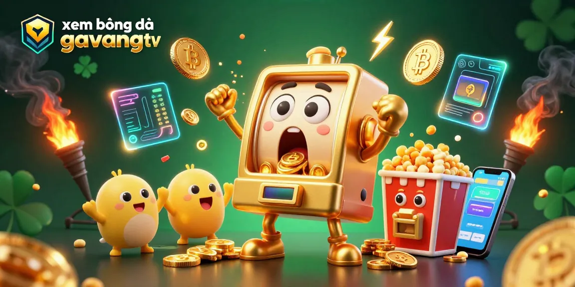 Experience xem bóng đá gavangtv with vibrant slot machines celebrating a jackpot in a captivating scene filled with gold coins.