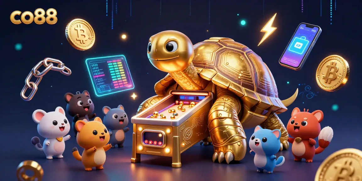 Experience the excitement of co88 with a dazzling casino illustration featuring a golden tortoise pinball machine.