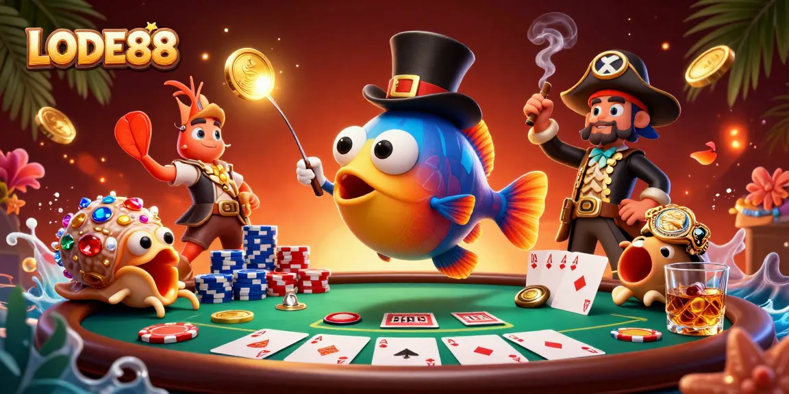 Engage in thrilling gaming with LODE88 as the anglerfish lures coins amid poker excitement.