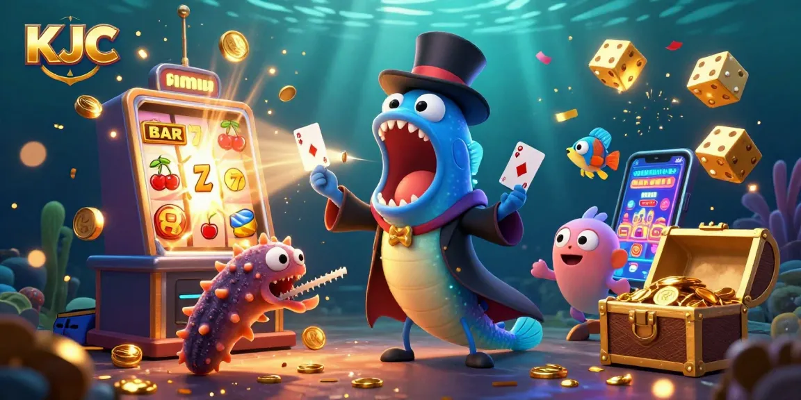 KJC offers a vibrant gambling experience with deep-sea characters in a magical casino scene.