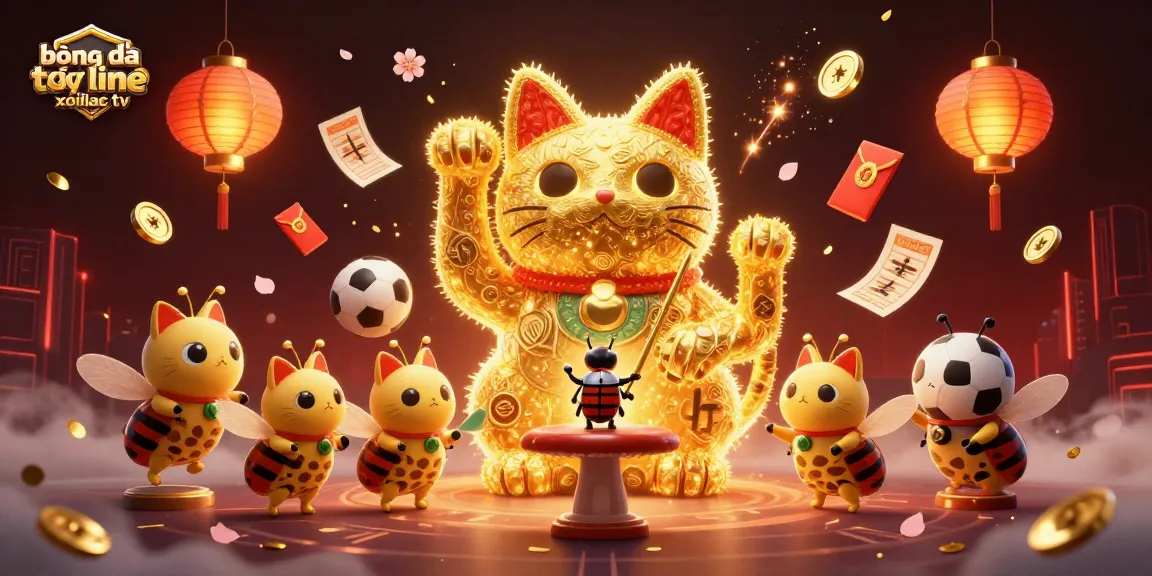Bet on bóng đá trực tuyến xoilac tv with a vibrant, dynamic scene of lucky symbols and festive elements.