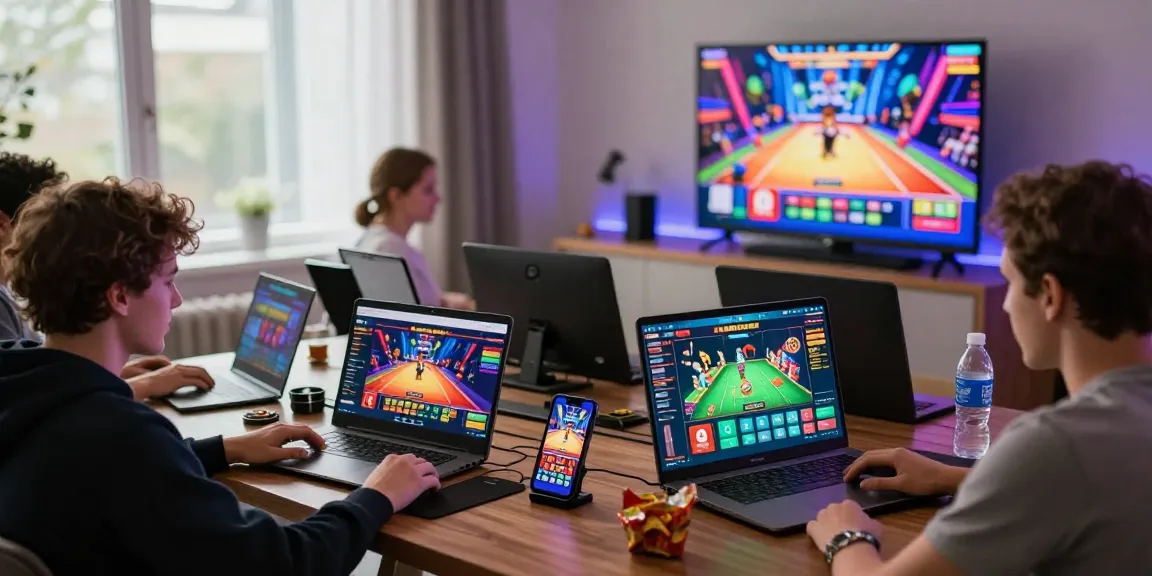 Engaging online gaming scene with players exploring 88m casino platforms in a modern home environment.