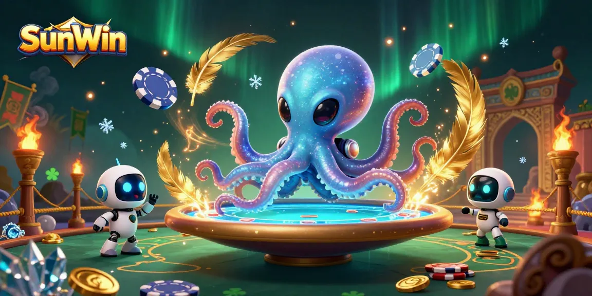 Experience the excitement of SunWin with a vibrant 3D alien octopus at a poker table.